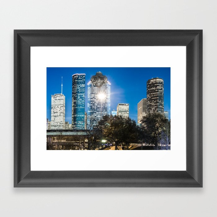 Downtown Houston Texas Skyline From The Buffalo Bayou Framed Art Print