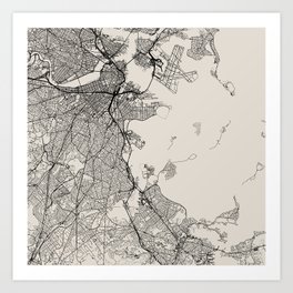 Boston USA - Black and White City Map Design Art Print