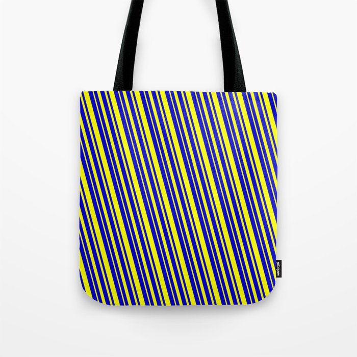 Blue & Yellow Colored Striped/Lined Pattern Tote Bag