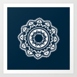 Warrior white mandala on blue Art Print