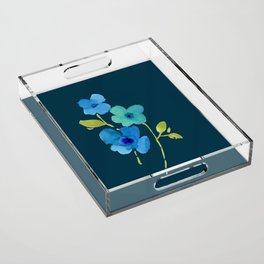 Blue Flowers With Turquoise Background Acrylic Tray