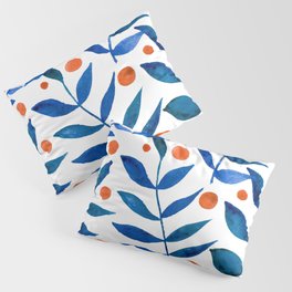 Watercolor berries and branches - blue and orange Pillow Sham