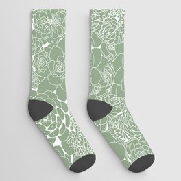 Succulent Line Drawing- Sage Green Socks