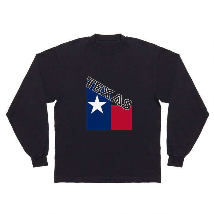 Texas Angled Flag Text Long Sleeve T Shirt