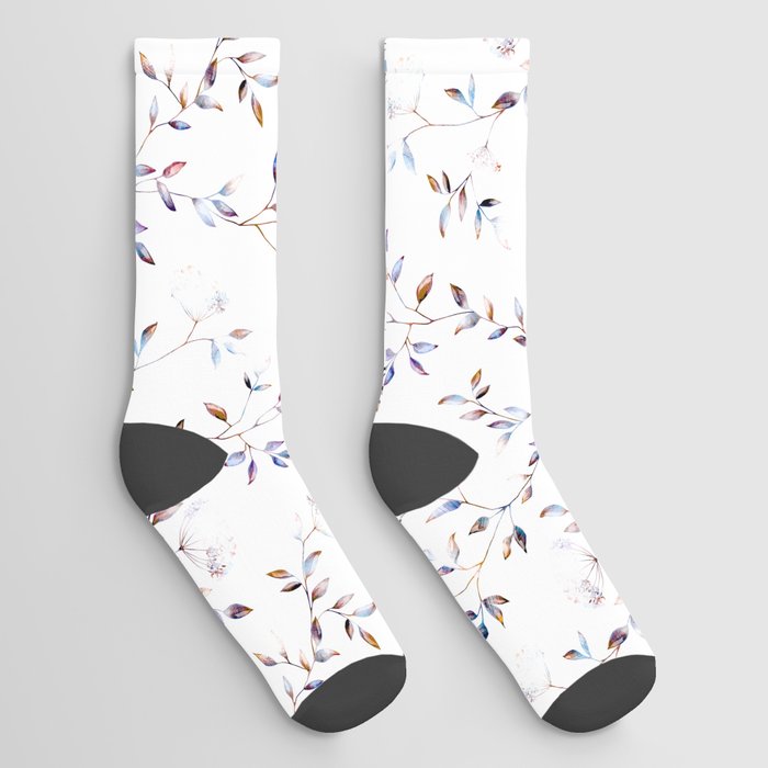 Vintage Floral Pattern on White Background Socks