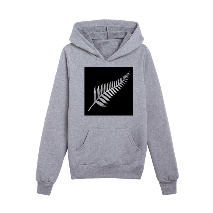 Silver Fern of New Zealand On Black Kids Pullover Hoodie