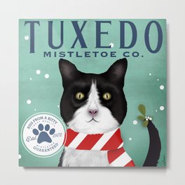 tuxedo cat mistletoe christmas holiday art decor kitty kiss Metal Print | Drawing, Mistletoe, Digital, Cat 