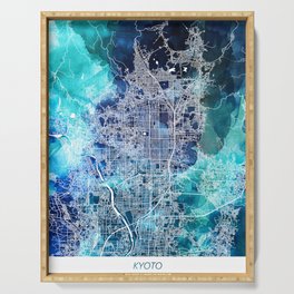 Kyoto Japan Map Navy Blue Turquoise Watercolor Serving Tray