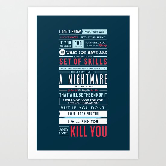 Taken Typographic Quote Poster - Liam Neeson Art Print