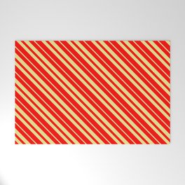 [ Thumbnail: Red & Tan Colored Stripes Pattern Welcome Mat ]