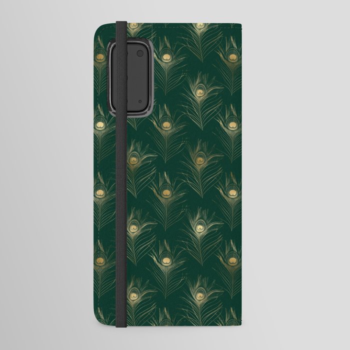 Gold Green Peacock Feathers Pattern Android Wallet Case