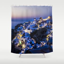 Santorini Island NightView Shower Curtain
