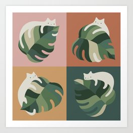 Cat and Leaf 2x2 Art Print