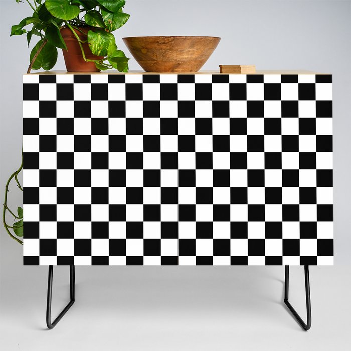 White and Black Checkerboard Credenza
