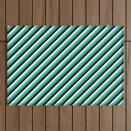 [ Thumbnail: Mint Cream, Turquoise, Sea Green & Black Colored Lines/Stripes Pattern Outdoor Rug ]