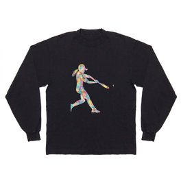 Girl baseball players art game play sport print watercolor Long Sleeve T-shirt