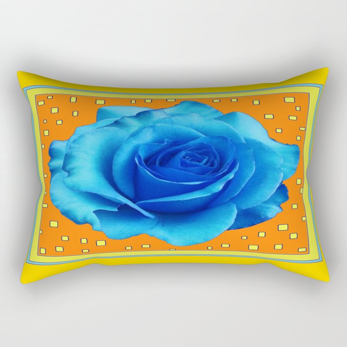 Decorative Blue Rose Yellow Mustard Color Pattern Rectangular Pillow