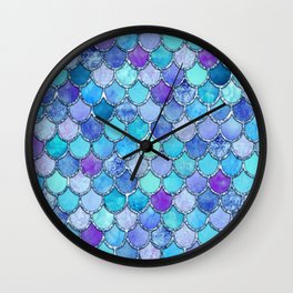 Colorful Blues Mermaid Scales Wall Clock