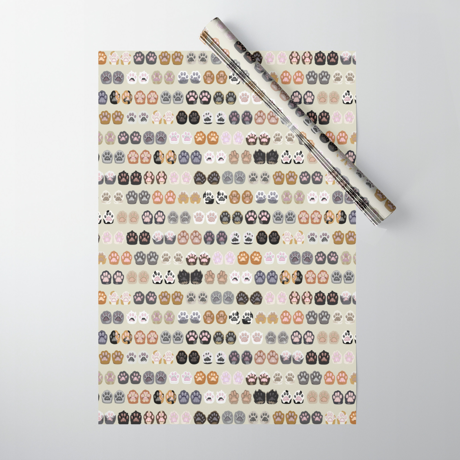 Toe Beans On Beige Cat Paws Wrapping Paper By Blueversedesign Society6