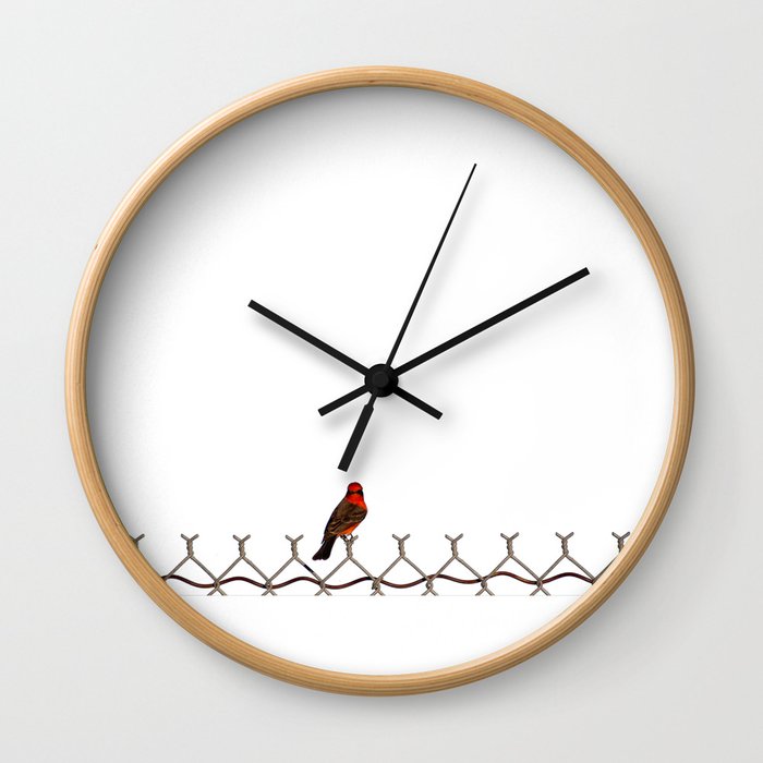 Red Bird on a Wire Wall Clock