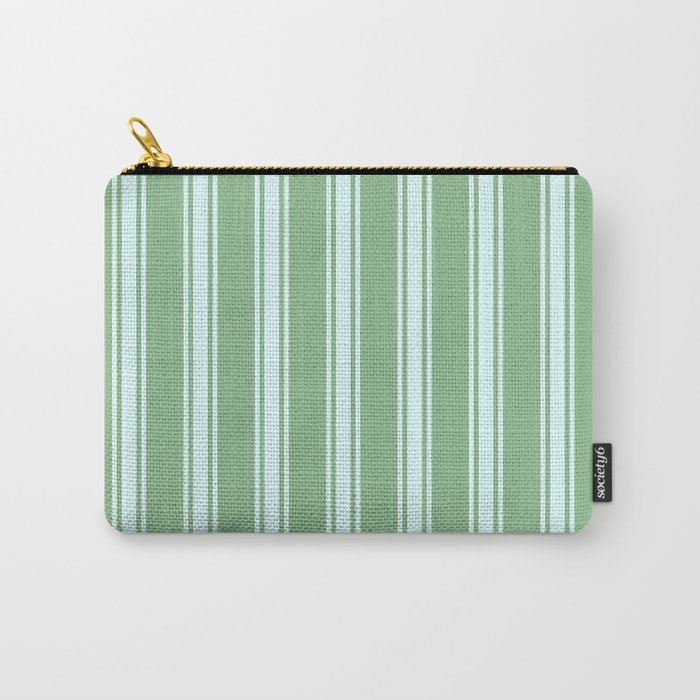 Dark Sea Green and Light Cyan Colored Pattern of Stripes Carry-All Pouch