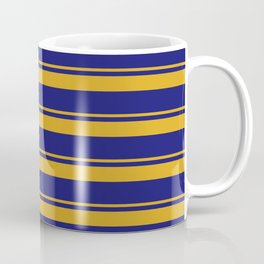[ Thumbnail: Goldenrod and Midnight Blue Colored Striped/Lined Pattern Coffee Mug ]