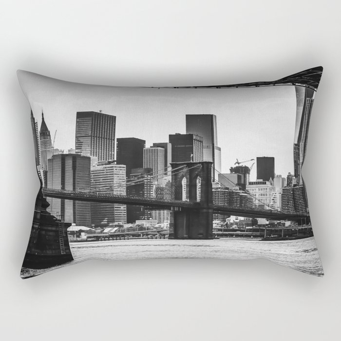 Brooklyn Bridge and Manhattan skyline in New York City black and white Rectangular Pillow