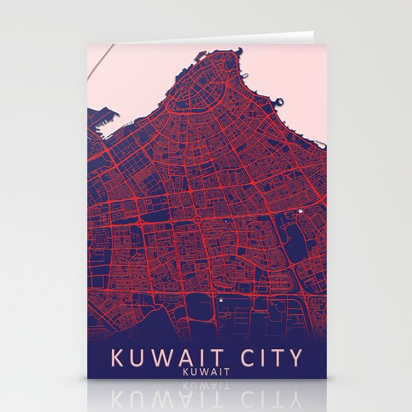 Kuwait City, Kuwait, Blue, White, City, Map Stationery Cards