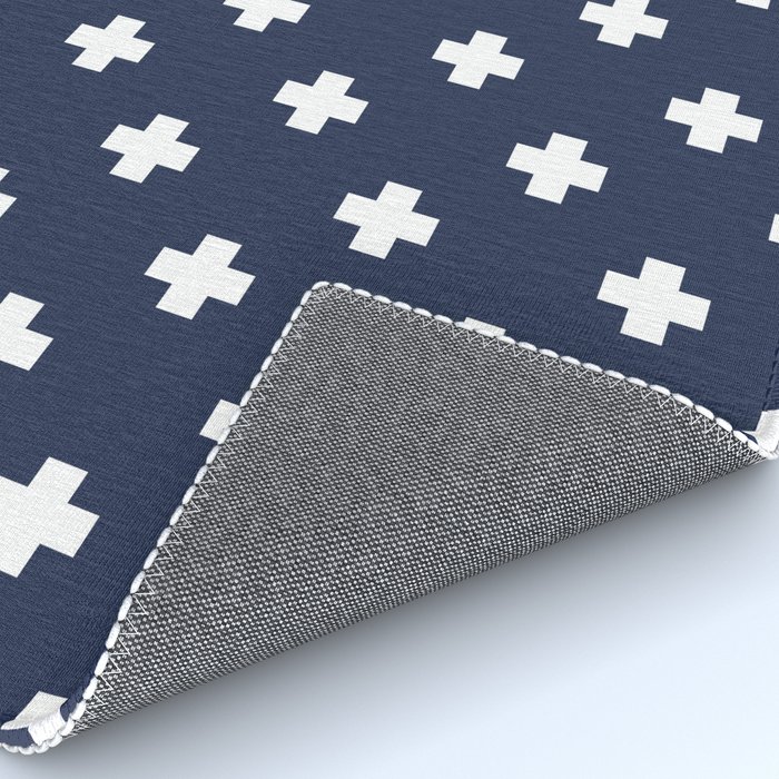 White Swiss Cross Pattern On Navy Blue Background Rug By Seafoam12 Society6