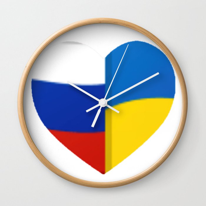 Heart for Russia and Ukrainia Peace and love no war Wall Clock