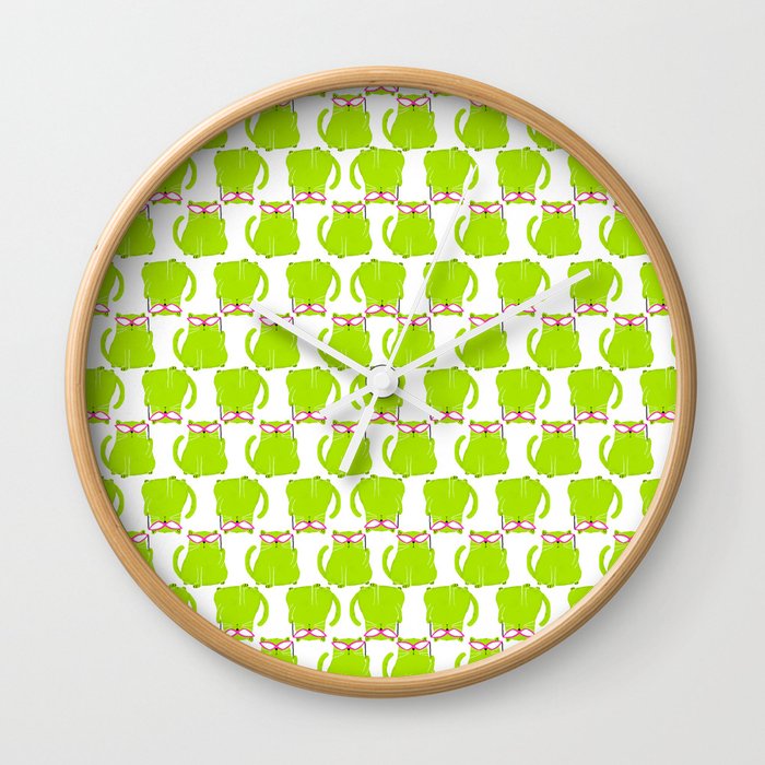 Green Cat Pattern Wall Clock