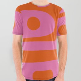 Mid-Century Modern Piquet Minimalist Abstract in Hot Pink and Retro Red Orange All Over Graphic Tee