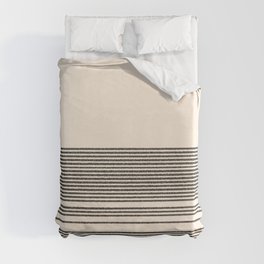 Organic Stripes - Minimalist Textured Line Pattern in Black and Almond Cream Duvet Cover