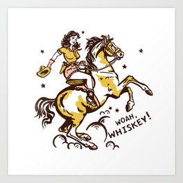 "Woah Whiskey" Western Pin Up Cowgirl & Her Horse Art Print