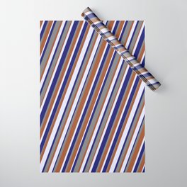 [ Thumbnail: Lavender, Midnight Blue, Gray, and Sienna Colored Lined/Striped Pattern Wrapping Paper ]