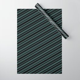 [ Thumbnail: Black and Dark Slate Gray Colored Pattern of Stripes Wrapping Paper ]