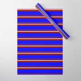 [ Thumbnail: Brown, Maroon, and Blue Colored Lined Pattern Wrapping Paper ]
