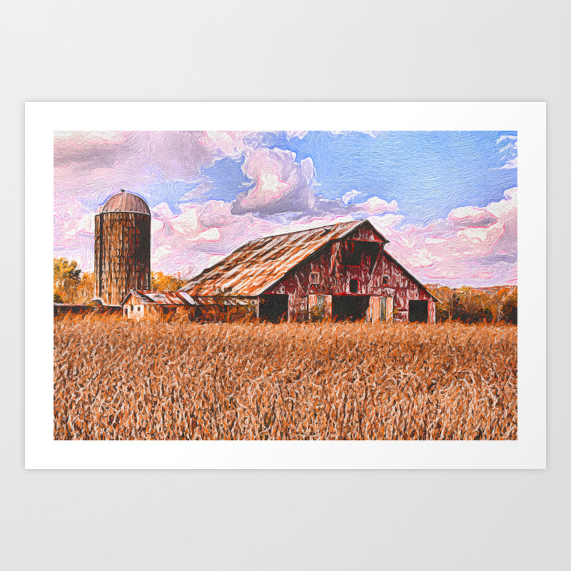 Rustic Barn On The Farm Acrylic Painting Art Print By