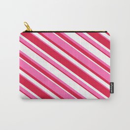 [ Thumbnail: Crimson, White & Hot Pink Colored Striped/Lined Pattern Carry-All Pouch ]