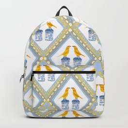 Yellow Bird and Blue Diamonds Vintage Inspired Maximalist Print  Backpack | Britishprints, Painting, Canary, Morrisprint, Birds, Pattern, Watercolor, Illustration, Vintage, Yellow 