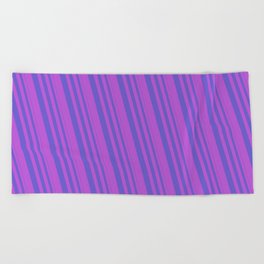 [ Thumbnail: Slate Blue & Orchid Colored Striped Pattern Beach Towel ]