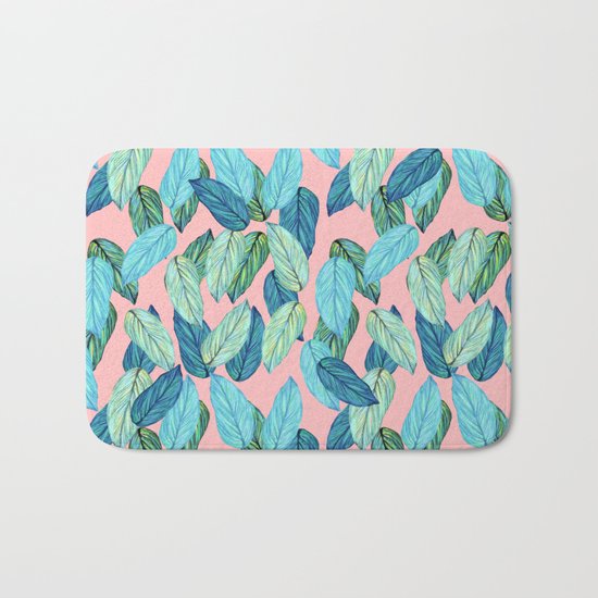 Tropical leaves on Pink Bath Mat