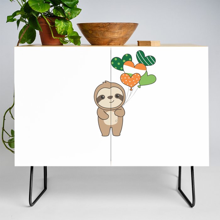 Sloth With Ireland Balloons Cute Animals Happiness Credenza