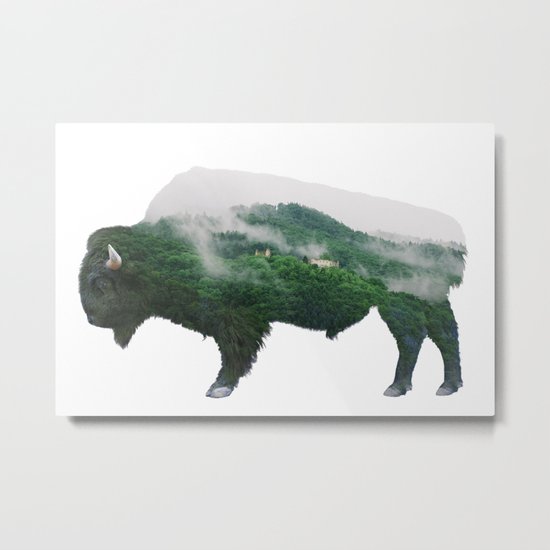 Bison double exposure Metal Print