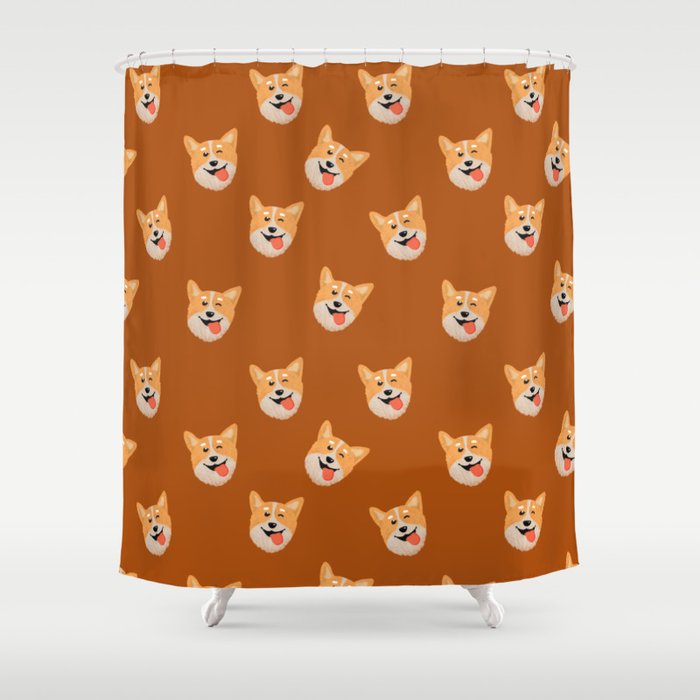 Cute Corgi Dog Lover On Brown Background Print Pattern Shower Curtain