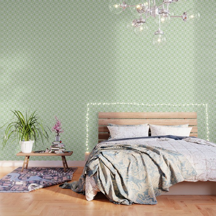 Green And White Checkered Flower Pattern Wallpaper
