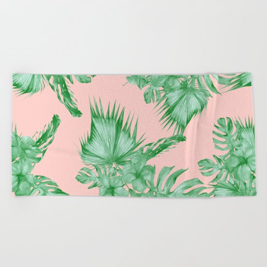 Dreaming of Hawaii Coral Pink + Green Beach Towel