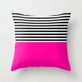 Neon Pink With Black and White Stripes Throw Pillow
