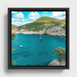 Spain Photography - Beautiful Turquoise Water With Sailboats Framed Canvas