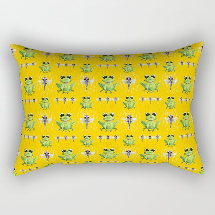 Frogs & Dragonfly Pattern Rectangular Pillow